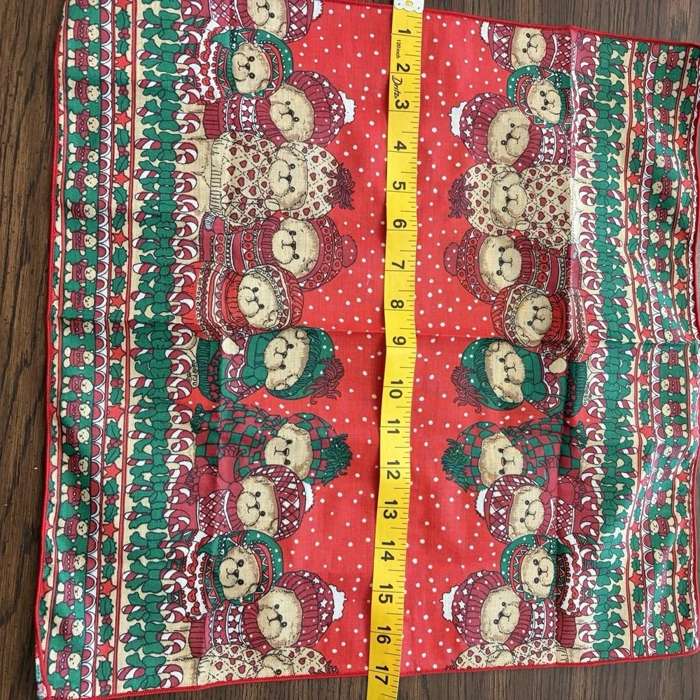 Vintage Christmas Napkins Set Of 3 Teddy Bear Cloth Table Linens 80s 90s